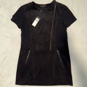 BCBGMaxAzria Faux Suede Heather Zipper Shift Mini Dress Rocker Moto Large